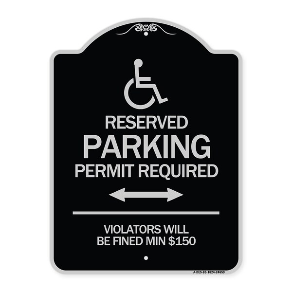 Connecticut Reserved Parking Permit Required Violators Fined Min $150 Alum, 24" x 18", BS-1824-24659